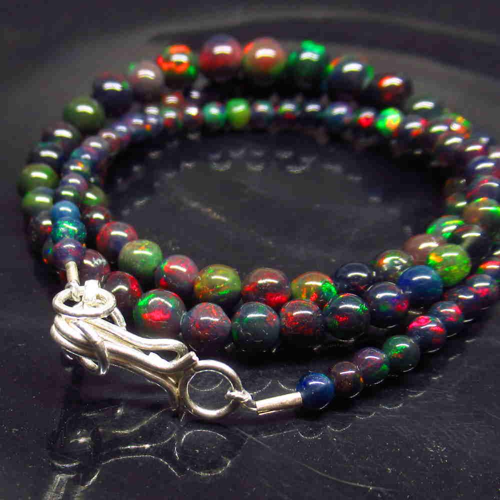 45.00 Ctw 925 Silver 108 Black Fire Opal Beads Necklace (1 of 3)