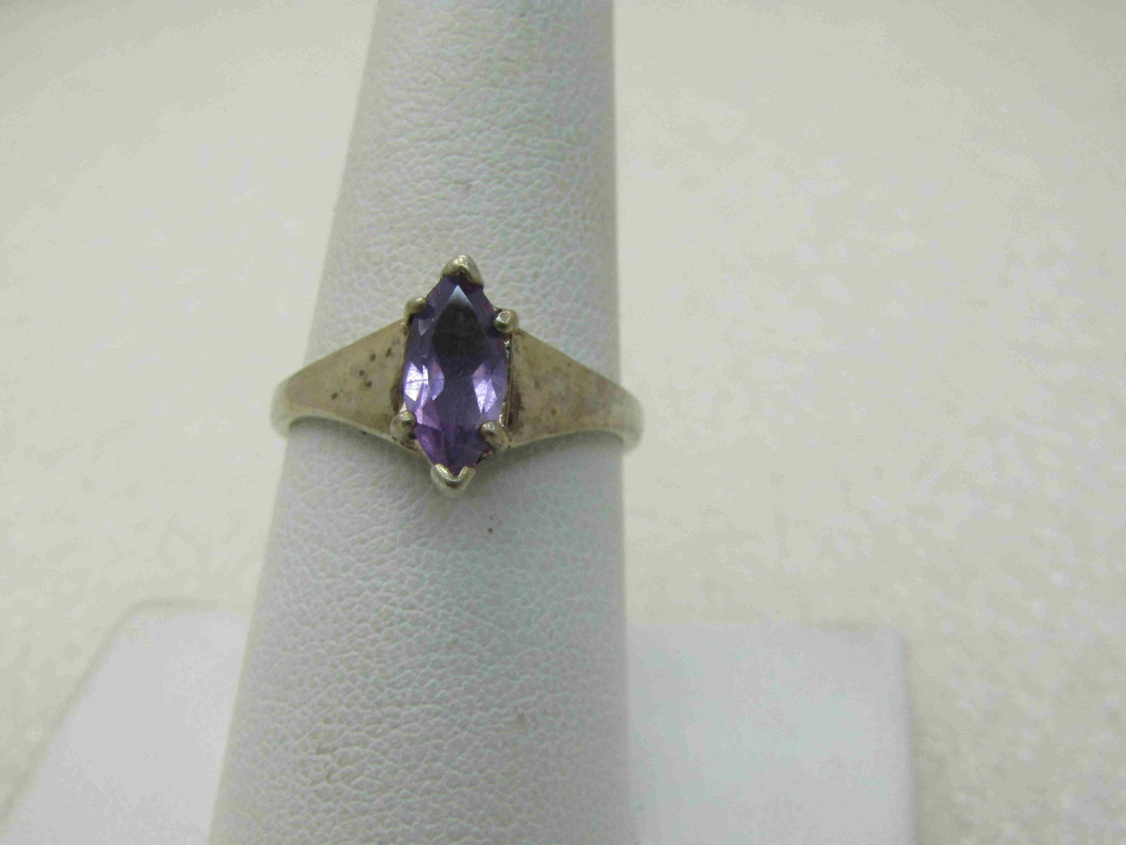 Vintage Sterling Silver Amethyst Ring, Marquise, Sz. 8 (1 of 8)