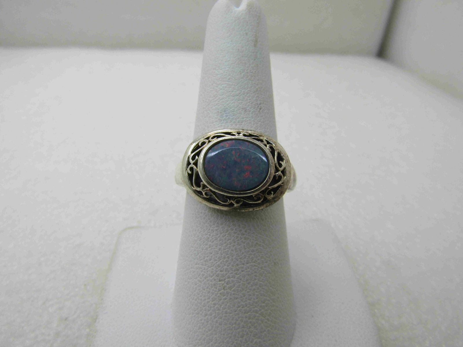 Vintage Sterling Silver Opal Ring, Sz. 8.5, Created (1 of 7)