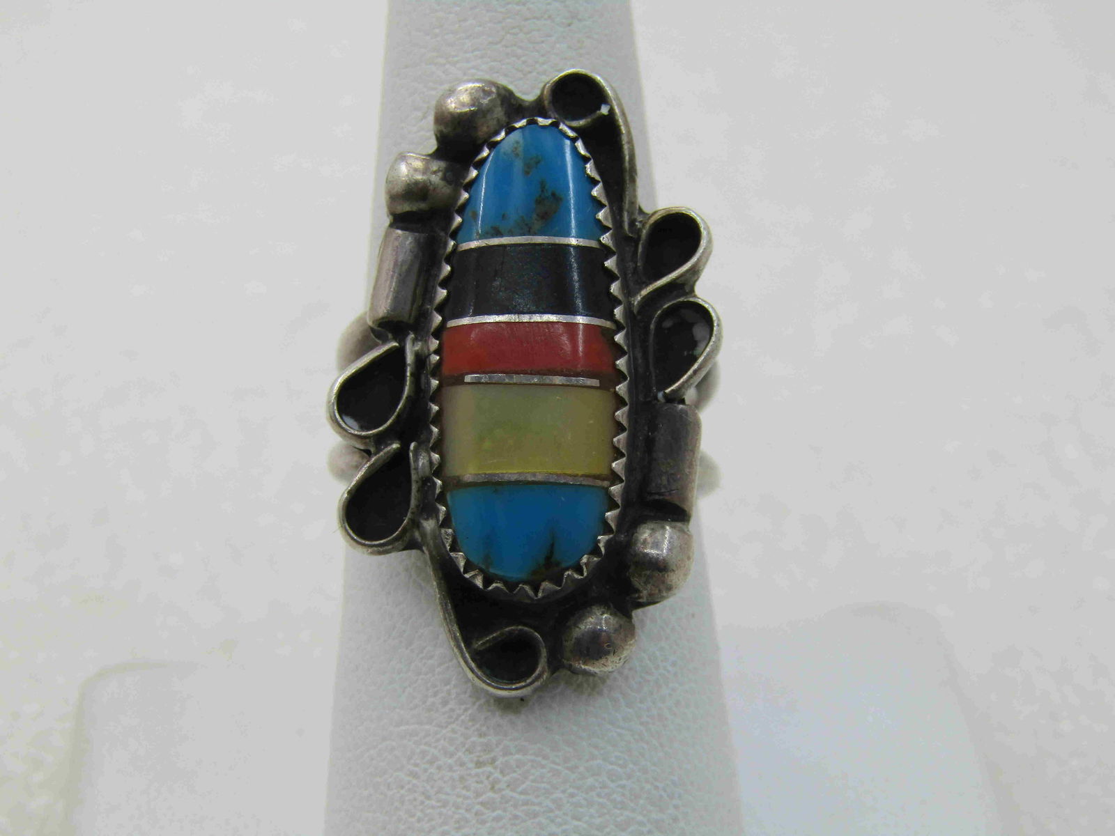 Vintage Sterling Southwestern Inlaid Ring, Turquoise, (1 of 8)