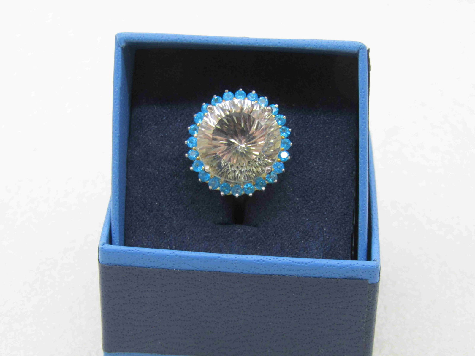 Sterling Lab White Topaz Teal CZ Ring, Size 10.25 (1 of 8)