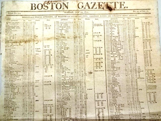 1805 Newspaper Boston Prices Current Jefferson (1 of 4)