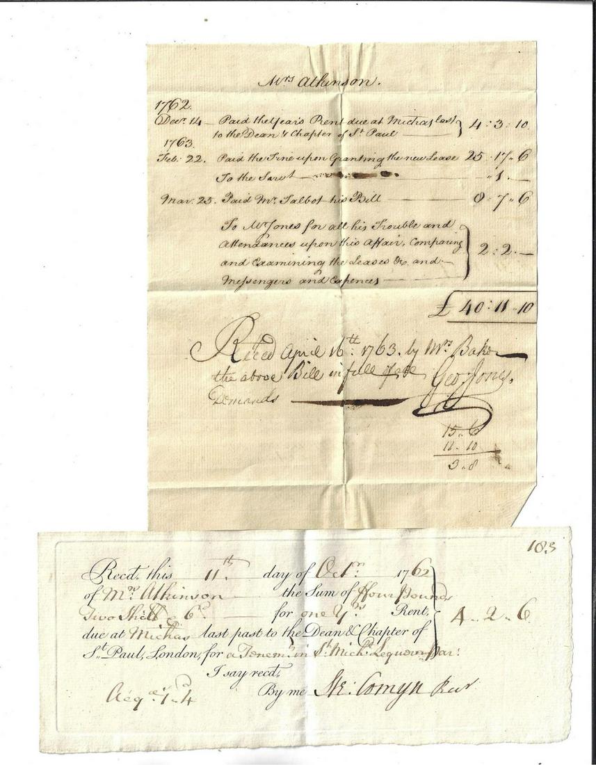 1763 Two Manuscript Documents St Pauls London Property (1 of 1)