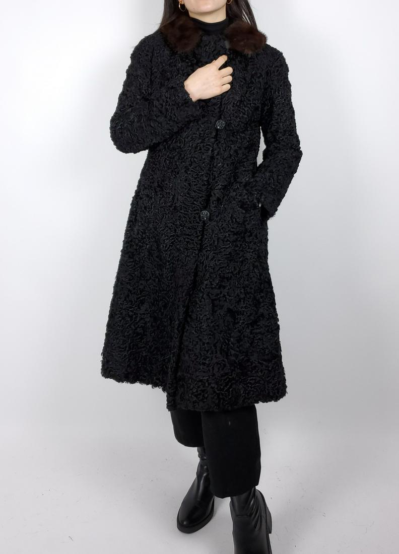 Black Curly Lamb Fur Coat (1 of 7)