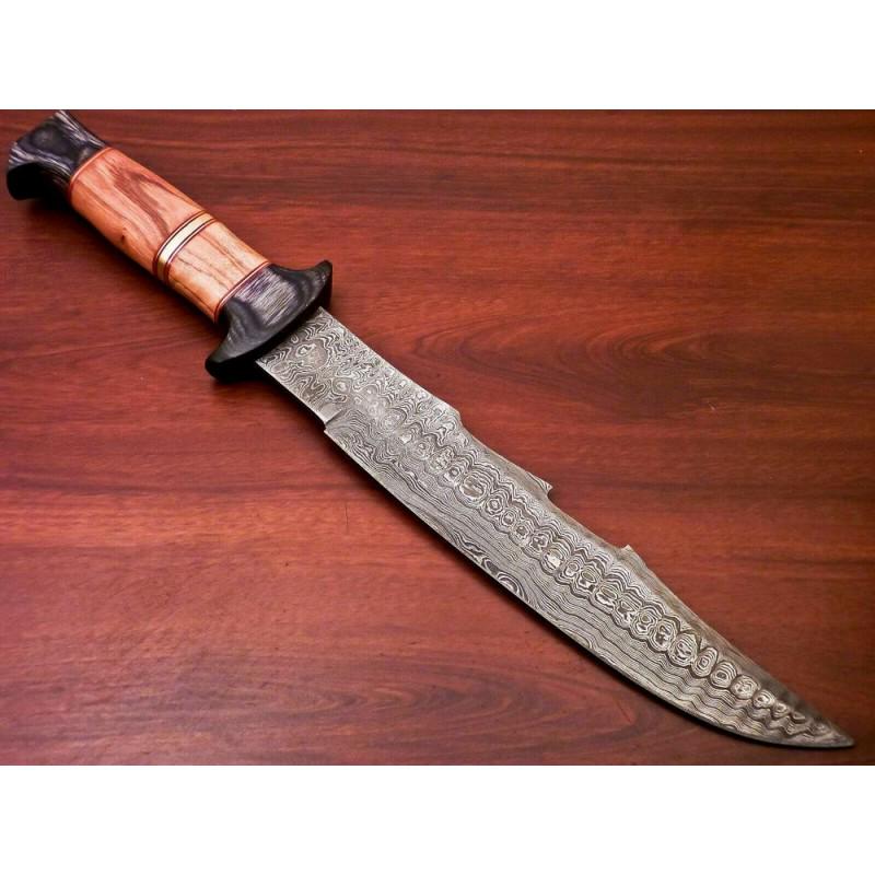 Bowie exclusive pattern damascus steel knife wood (1 of 5)