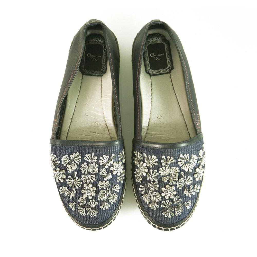 Christian Dior Blue Denim & Leather Floral Embellished (1 of 9)
