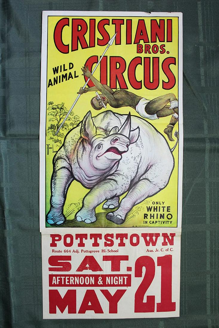 Cristiani Bros. White Rhino (1958) 14" x 31" US Circus