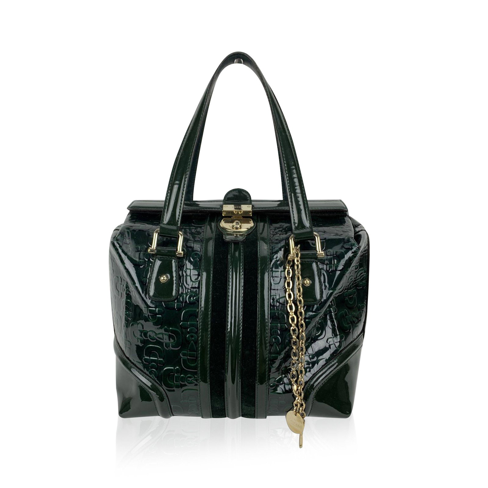 Gucci Green Patent Leather Embossed Horsebit Treasure (1 of 8)