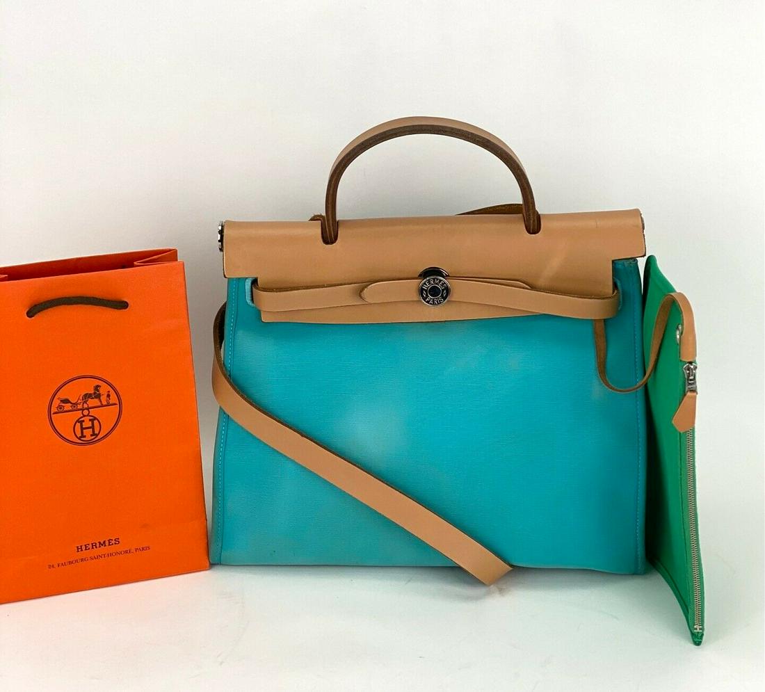 Hermes Toile HerBag Zip 31 PM Vache Hunter Blue Canvas (1 of 20)