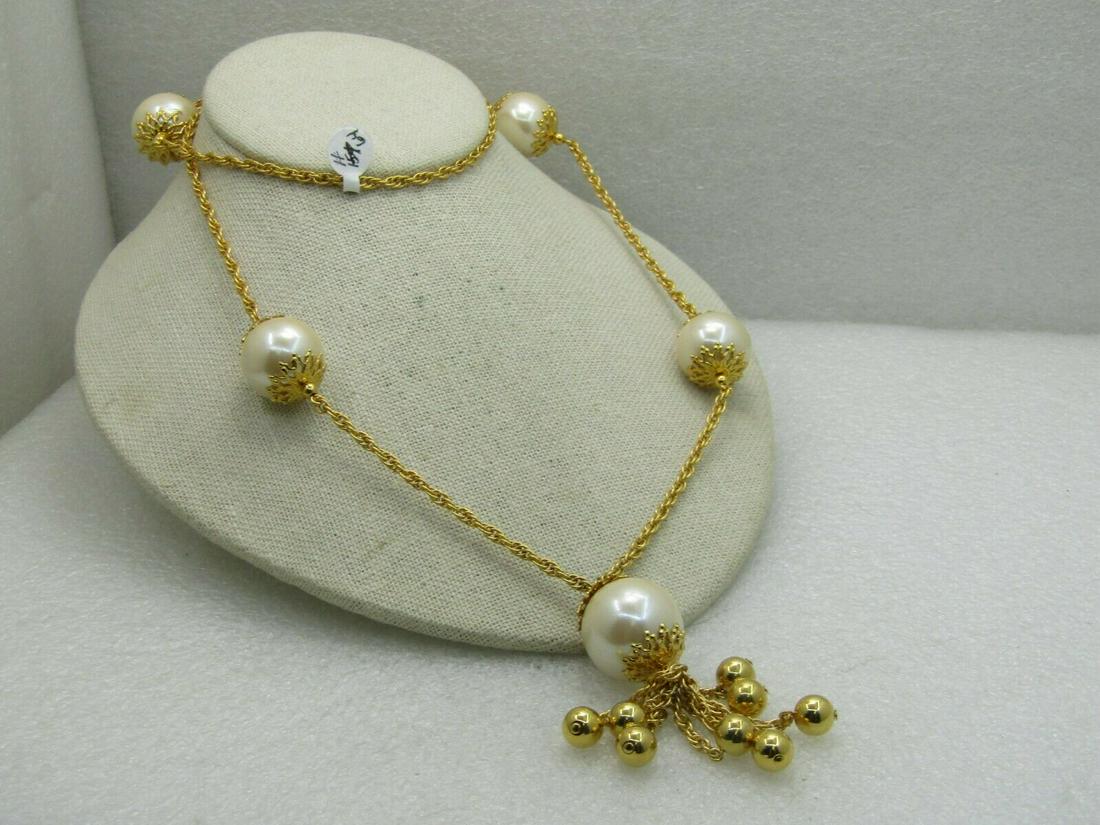 Vintage 30" Filigree Capped Faux Pearl Tassel Necklace, (1 of 10)