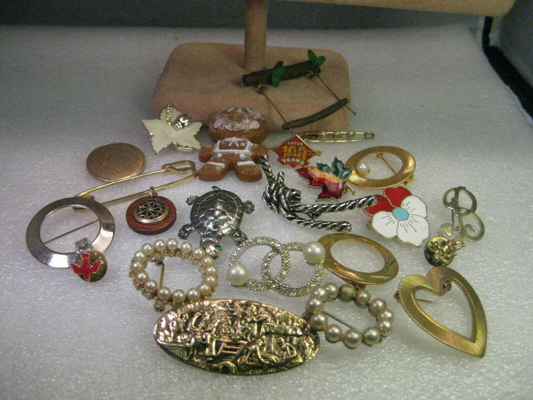 Vintage 22 Brooch Lot, mixed, one12kt G.F., enameled, (1 of 14)