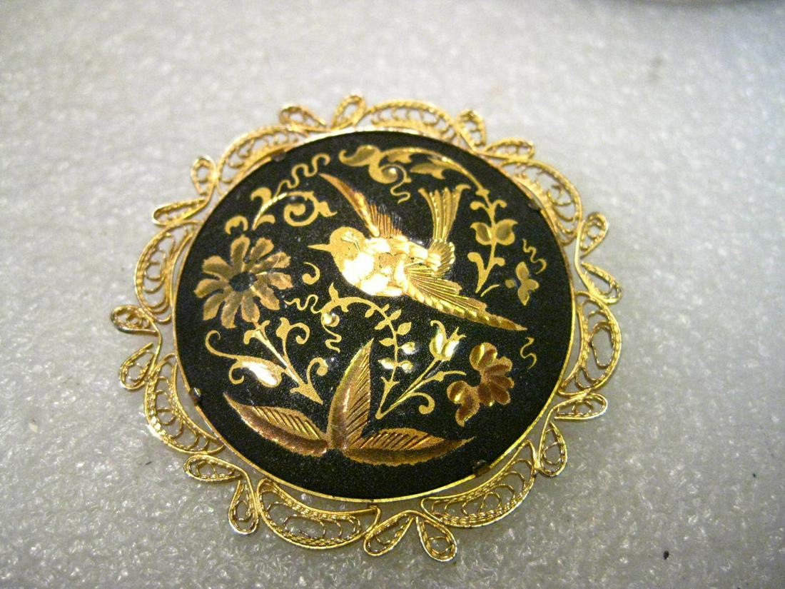 Vintage Gold tone Damascene Brooch with Filigree: You can find me on pinterest under pinterest.com/mariasvinta0654 where I have my items for sale across all my venues categorized in very easy-to-search boards. You can find me in a general browser sea