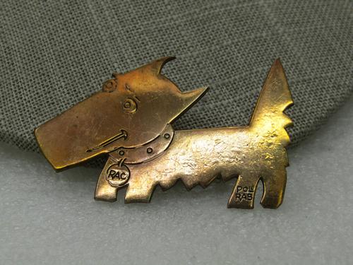 Vintage French Pol RaB Copper Terrier Brooch, RAC, (1 of 5)