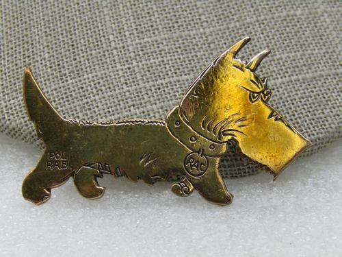 Vintage French Pol RaB Copper Terrier Brooch, RAC, (1 of 5)