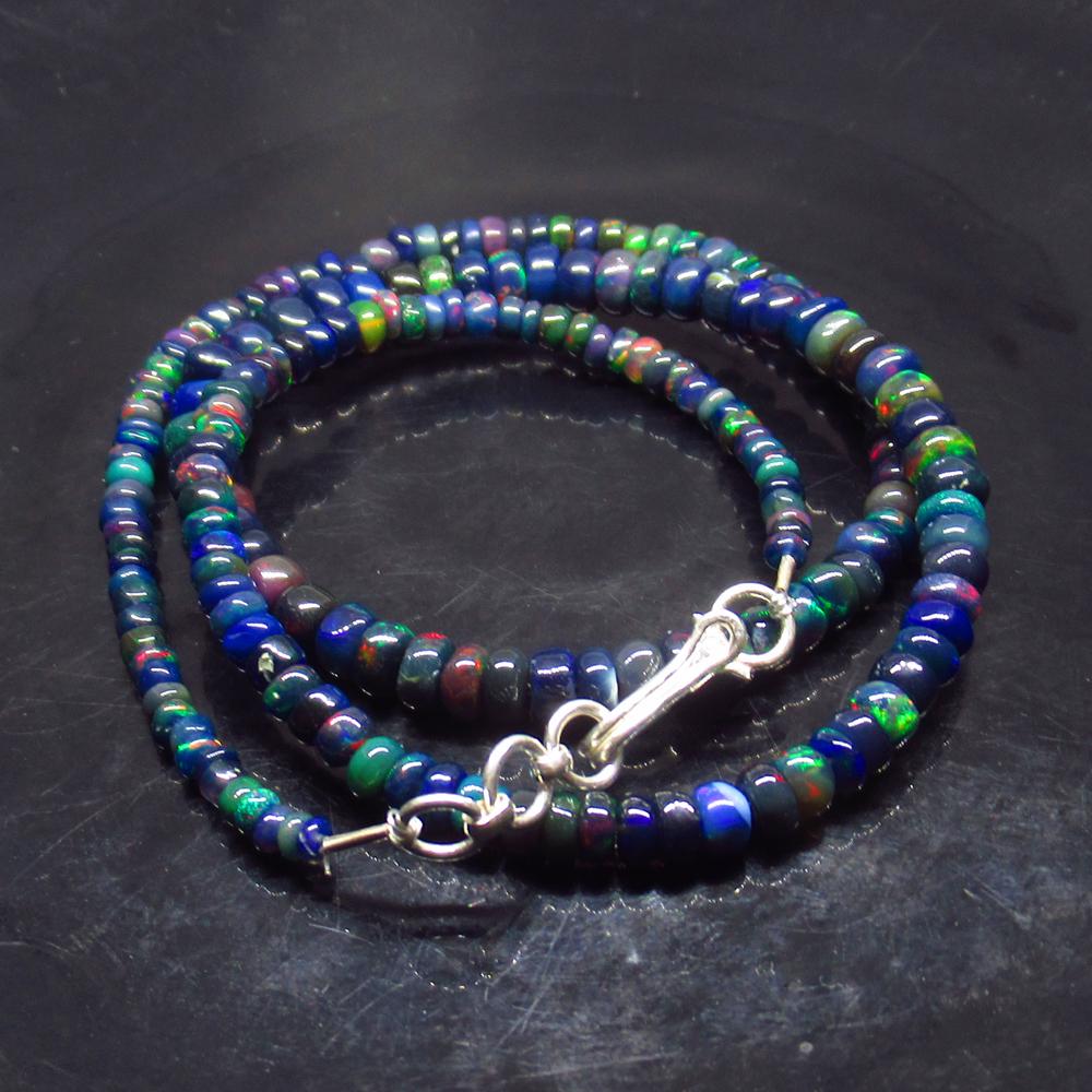 40.14 Ct 925 Silver 191 Black Fire Opal Beads Necklace (1 of 3)