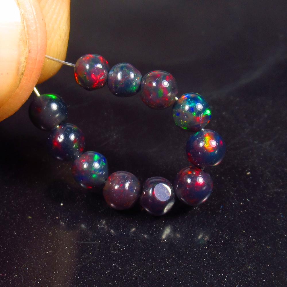 2.90 Ct Natural 11 Drilled Black Fire Opal Ball Beads (1 of 2)