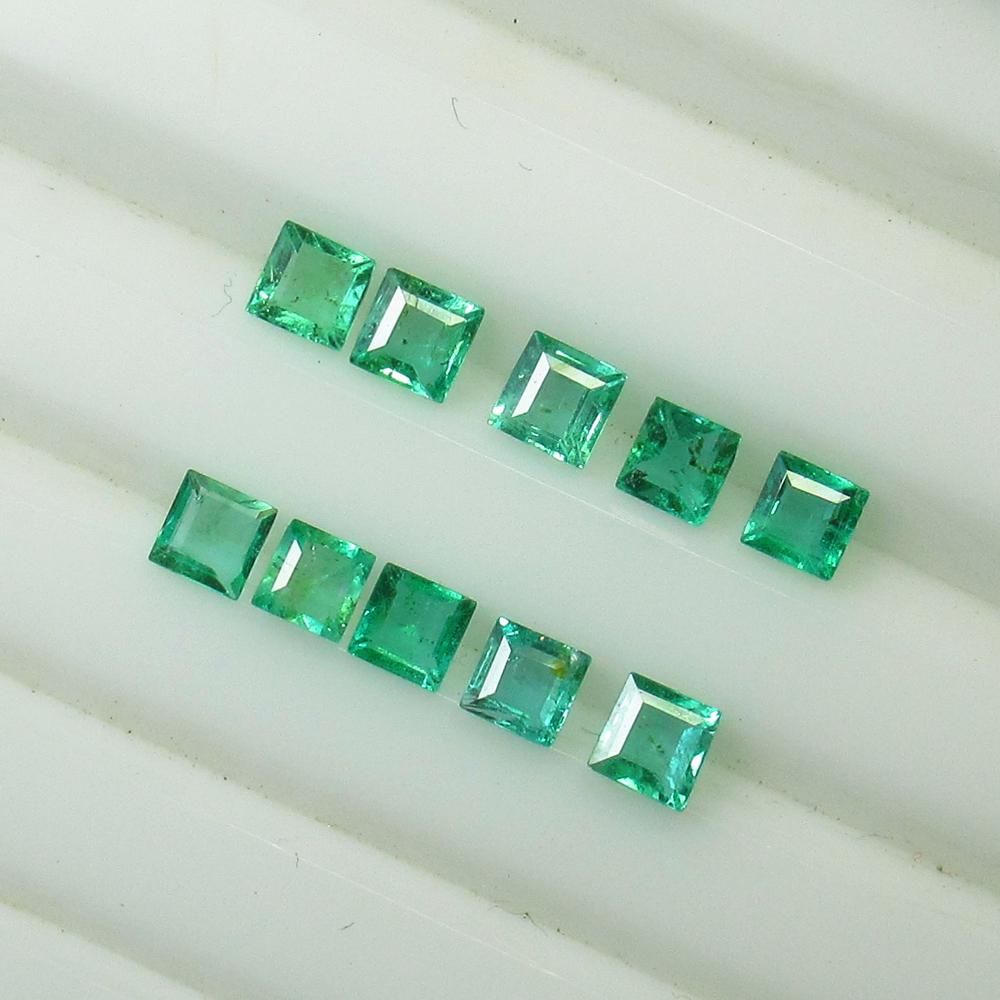 1.77 Ct Natural 10 Zambian Emerald Square Set (1 of 2)