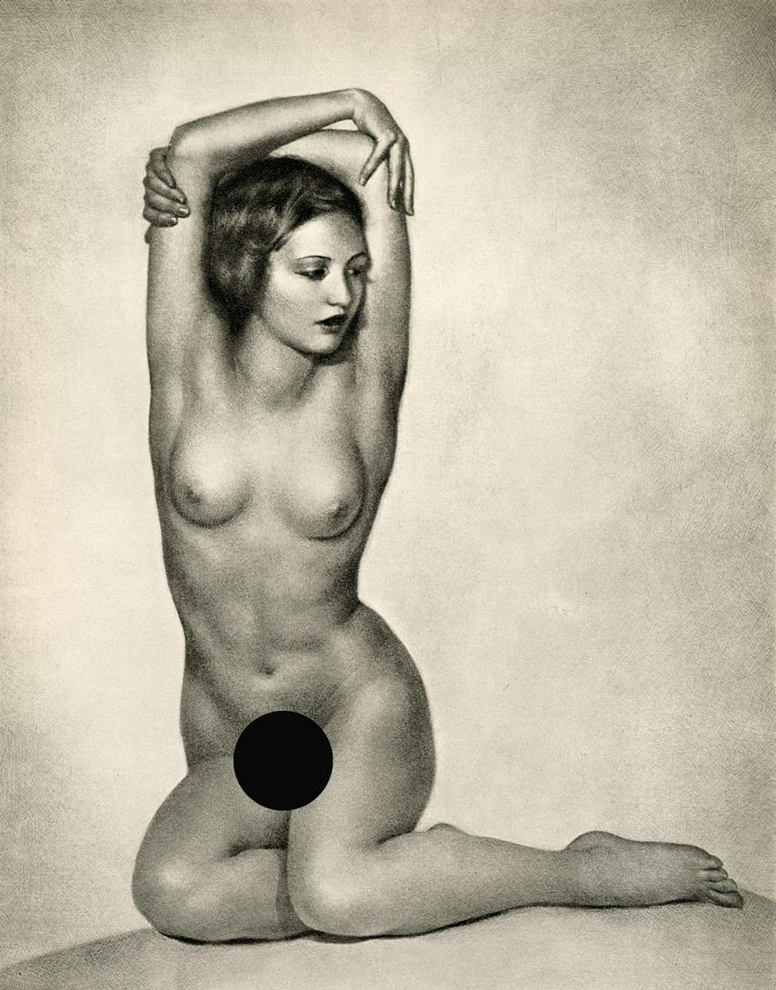 WILLIAM MORTENSEN - Nude Study: Artist: William Mortensen Title: Nude Study Medium: Sheet Fed Gravure, 1943, USA Dimensions: 8.2x10.45" Description: Heat Wax Mounted on 11x14" Conservation Board Artist Bio: William Mortensen was an 