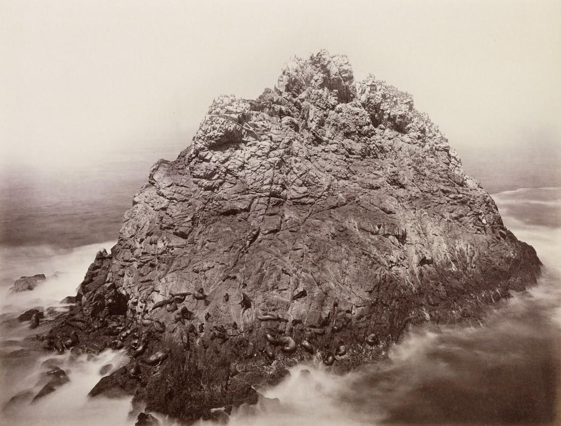 CARLETON E. WATKINS - Sugar Loaf Islands, 1868-69: Artist: Carleton E. Watkins Title: Sugar Loaf Islands and Seal Rocks, Farallons, 1868-69 Medium: Photo Litho, 2014, Italy Dimensions: 12.45x9.45" Description: Heat Wax Mounted on 12x16" Conservation B