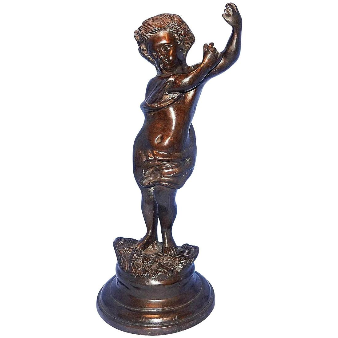 Vintage Rousseau Bronze Cherub Statue Signed: The wonderful Vintage Rousseau Bronze Cherub Statue is in excellent condition. Attributed to Victor Rousseau based upon other Cherubs he produced. He signed his work in two different ways – either V