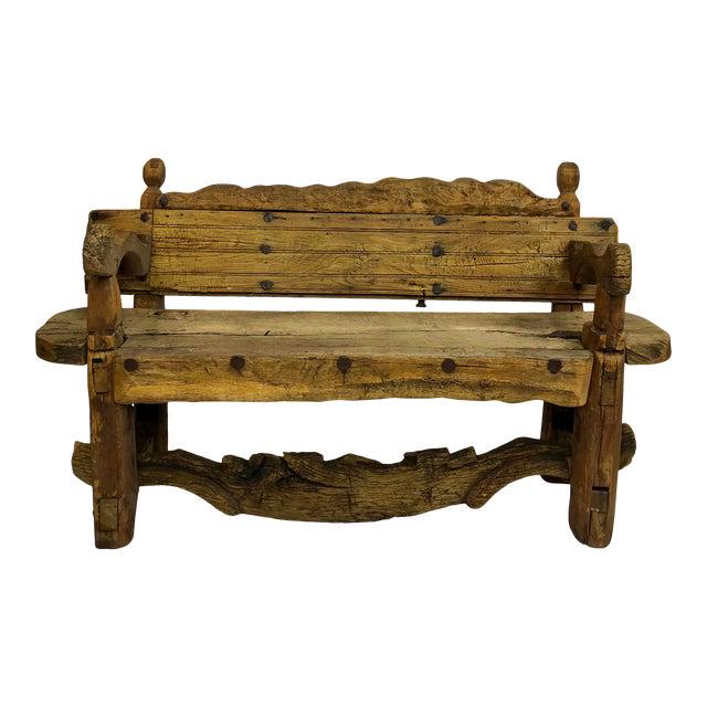 1940s Rustic Solid Mesquite Bench: Title: 1940s Rustic Solid Mesquite Bench Date/Period: 1940 Dimensions: 63?W × 24?D × 43.5?H Material: Wood Description: This mesquite bench is not going anywhere. It's solid as a rock and built to l