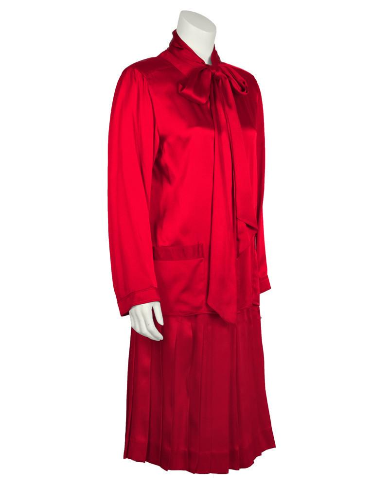 Chanel Red Satin Skirt & Matching Tie Neck Ensemble (1 of 7)