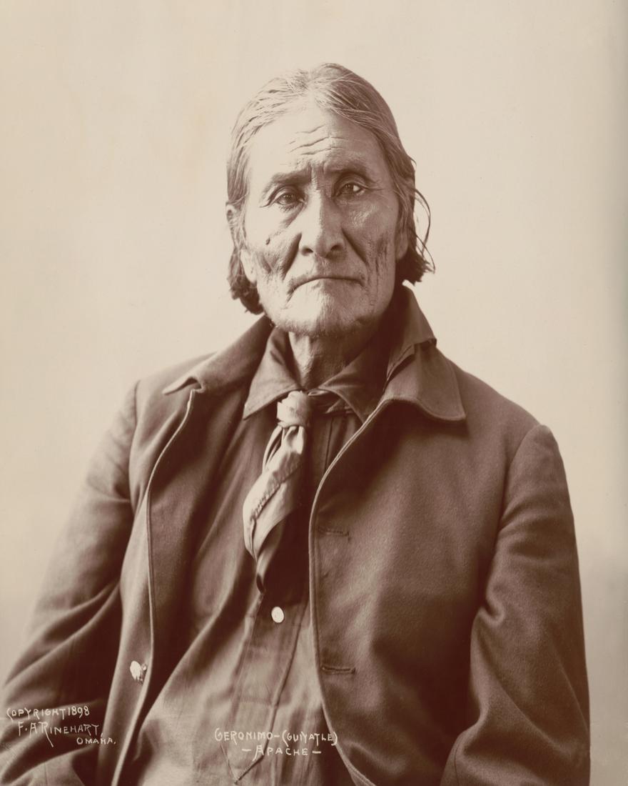 1898_Geronimo - (Guiyatle) - Apache: Title: 1898_Geronimo - (Guiyatle) - Apache Artist/Source: Adolph Muhr/Frank A. Rinehart's Assistant, (Frank Rinehart Copyright Claimant) Date/Period: 1898 Origin: Omaha Dimension: 10 X 8 Medium: Photo