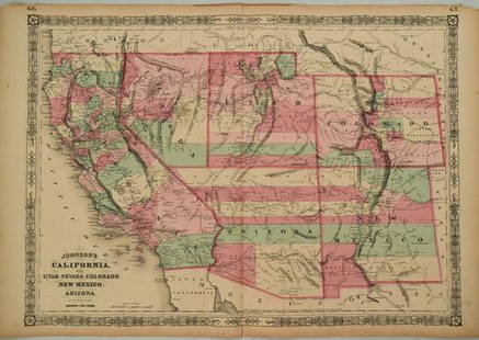 1864 Johnson Map of Evolving US West -- Johnson's: Title: 1864 Johnson Map of Evolving US West -- Johnson's California, with Utah, Nevada, Colorado, New Mexico, and ArizonaCartographer: Johnson & WardYear / Place: 1864, New YorkMap Dimension (in.):