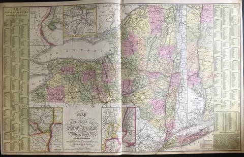 New York, with inserts of New York City, Rochester,: Title: New York, with inserts of New York City, Rochester, Niagara area, Hudson River. As well as detailed population chart by town and county. 1850 by ThomasDate/Period: c1850Materials: Hand colored