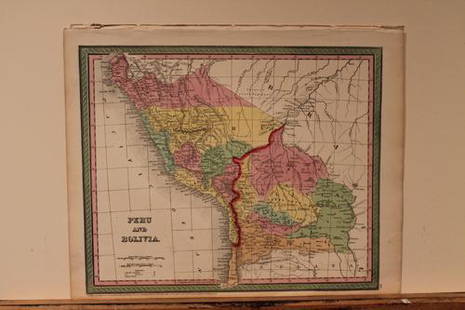 1850 Map of Peru and Bolivia: Author: CowperthwaitTitle: 1850 Map of Peru and BoliviaMedium: Ink on PaperDimensions: 17"X14" Map of Peru and Bolivia dated 1850. Engraved and published by Thomas Cowperthwait in Philadelphia. Map