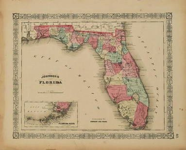 1863 Johnson Map of Florida -- Johnson's Florida: Title: 1863 Johnson Map of Florida -- Johnson's FloridaCartographer: Johnson and WardYear / Place: 1863, New YorkMap Dimension (in.): 12.1 X 15 in. This is an excellent map of Florida, showing only