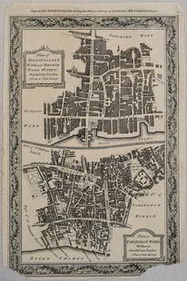 1760 Thornton Plan of the London Wards of Billingsgate: Title: 1760 Thornton Plan of the London Wards of Billingsgate and Faringdon -- Plan of Billingsgate Ward and Bridgeward Within, Divided into Parishes from a New Survey [on sheet with] Plan of