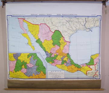 Mexico. (Hispanic America Series): Title: Mexico. (Hispanic America Series)Cartographer: DENOYER, R. P./R. B. BLAIRPublisher: DENOYER-GEPPERT CO.Height: 28.25Width: 41.75 School map on spring roller Map HA11. Text in English and