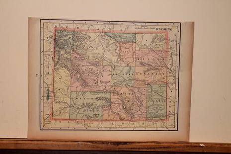 1888 Map of Wyoming: Author: Watson Title: 1888 Map of Wyoming Medium: Ink on Paper Dimensions: 14"X10.5" Map of Wyoming dated 1888. Engraved and published by Watson in Chicago. Key upper right. Color coded for territoria