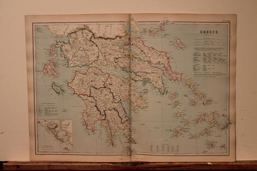 1882 Map of Greece: Author: Blackie Title: 1882 Map of Greece Medium: Ink on Paper Dimensions: 21"X15" Map of Greece dated 1882. Part of the Comprehensive Atlas & Geography of the World. Engraved by William Hughes under 