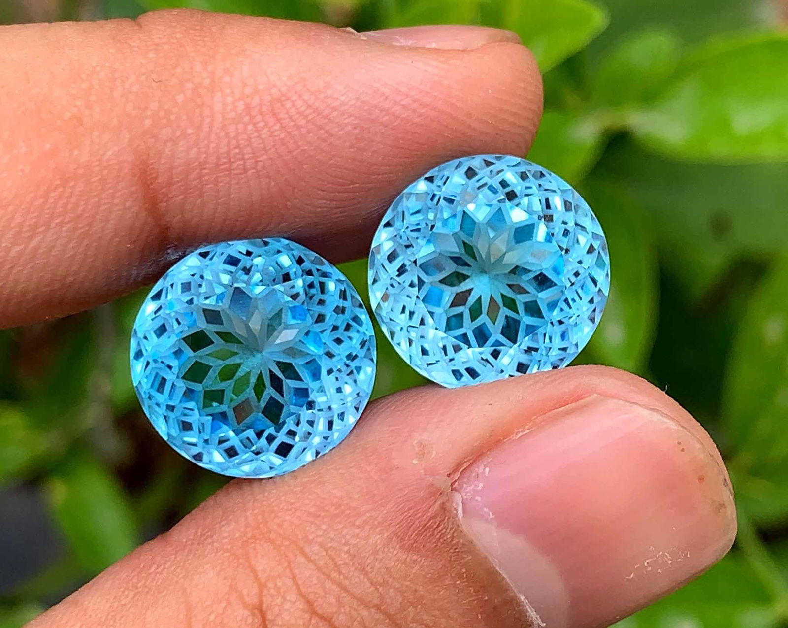 Precision Flower Cut Swiss Blue Topaz Loose Gemstones (1 of 5)