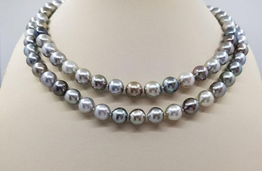 9x11mm Shimmering Multi Tahitian Pearls - Necklace: Title: 9x11mm Shimmering Multi Tahitian Pearls - Necklace Description: Grown in the black-lipped Pinctada margaritifera oyster in the tropical waters of French Polynesia, these Tahiti pearls have been