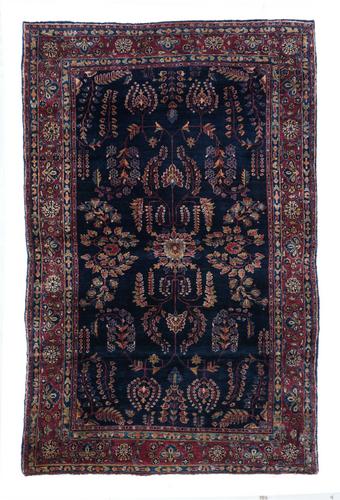 Mohajeran Sarouk, 4'1" x 6'7": Extremely fine Persian antique Mohajeran navy Sarouk rug, circa 1910 Reserve: $3,750.00 Shipping: Domestic: Flat-rate of $45.00 to anywhere within the contiguous U.S. International: Foreign shipping r