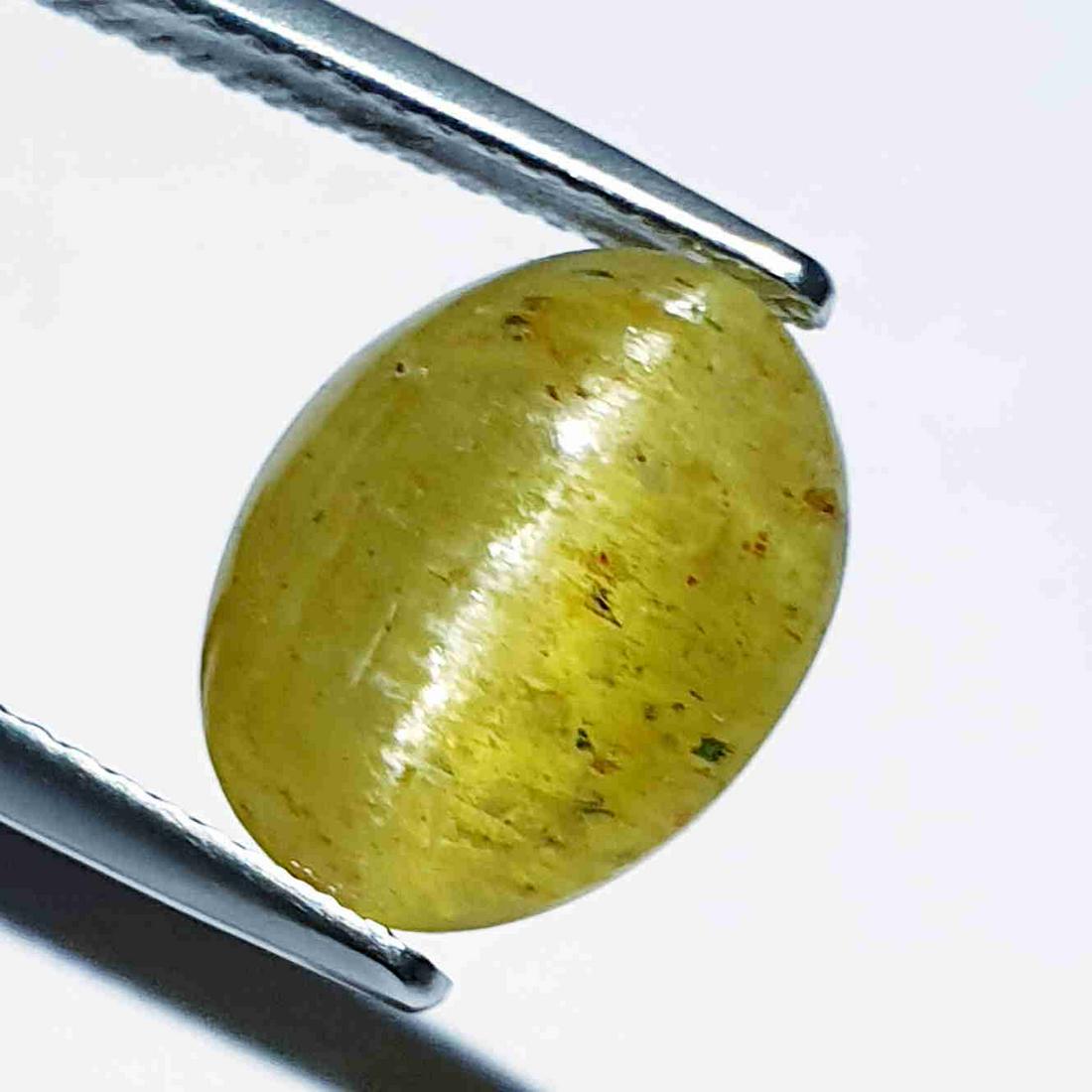 7.76 ct Natural Apatite cat's Eye: No Reserve! Title: 7.76 ct Natural Apatite cat's Eye Color/Clarity: Semi Transparent Gemstones: Loosegemstone Carat Weights: 7.76 Size/Dimensions: 12.10 x 9.40 x 8.10 Additional Information: Oval - Af