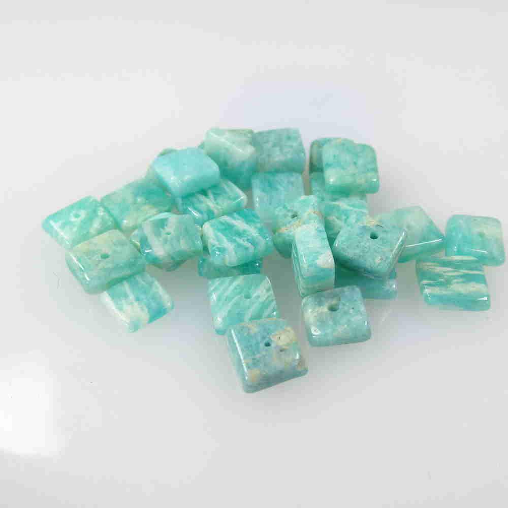 20.26 Ctw Natural 30 Drilled Amazonite Square Beads: No Reserve! Title: 20.26 Ctw Natural 30 Drilled Amazonite Square Beads Stone Clarity: Opaque Gemstone: Amazonite Beads Carat Weight: 20.26 Size/Dimensions: 5.5x5.0 to 7.0x6.9 mm / 30 PC's Additional I