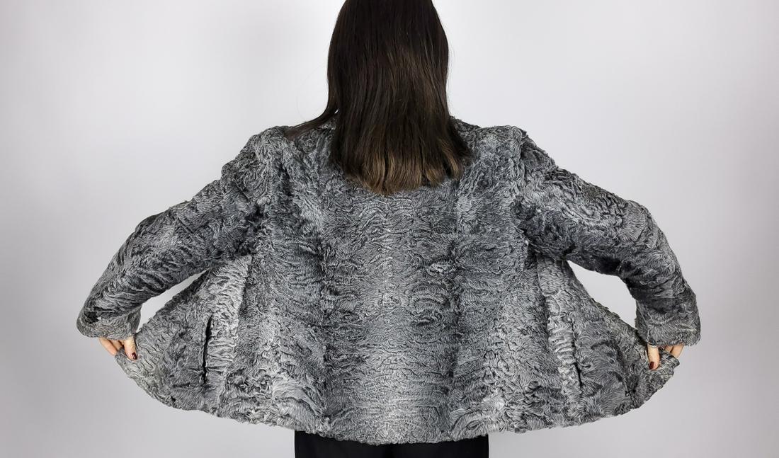 Grey Curly Lamb Fur Jacket (1 of 7)