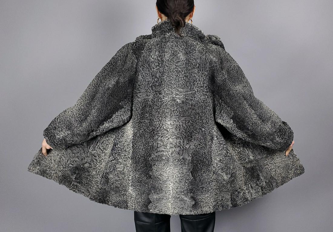 Grey Curly Persian Lamb Fur Coat (1 of 8)
