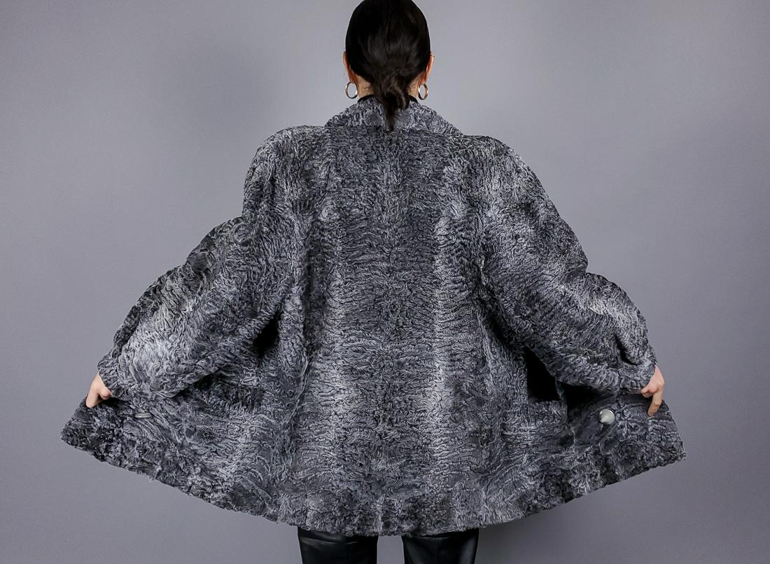 Grey Curly Lamb Fur Coat (1 of 10)
