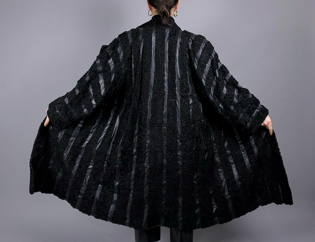 Leather Black Curly Lamb Fur Coat (1 of 13)