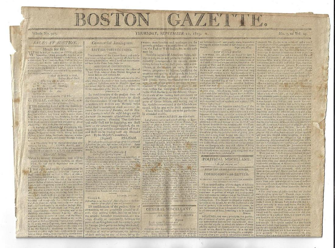1805 Boston Newspaper Politics Naval Actions (1 of 3)