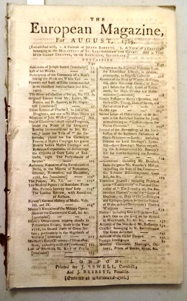 1789 European Magazine Warren Hastings Trial (1 of 4)