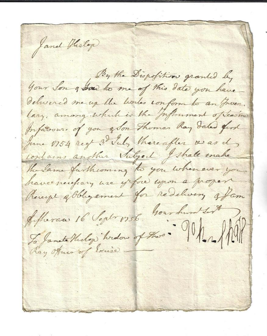 1756 Manuscript Missive Letter Scotland Legal (1 of 2)