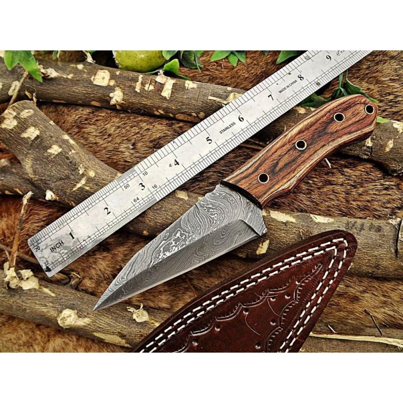 Bowie camping damascus steel knife dollar wood: Knife "Rowen" Damascus knives are very durable, look great and keep sharpness perfectly. Damascus steel has high quality contents to give it an excellent edge and sharp cutting ability. The blade reta