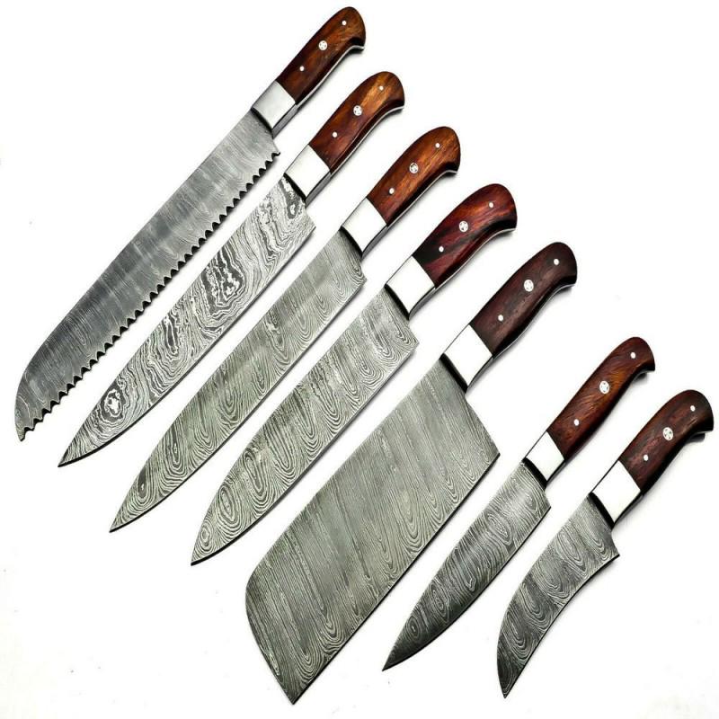 7 pcs SET Kitchen damascus steel knife wood full tang (1 of 4)