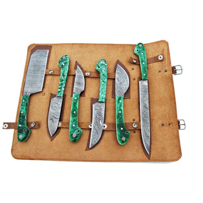 Set of 6 kitchen everyday carry damascus steel knife (1 of 9)